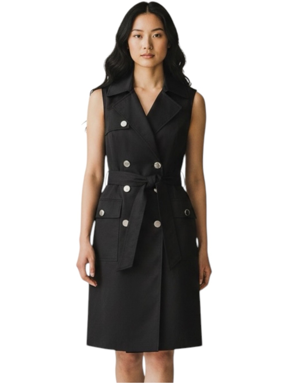 Teri Jon Sleeveless Black Silk Button Down Belted Dress NWOT Size 6 Tailored